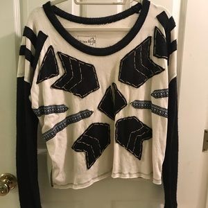 free people black white blue sweater